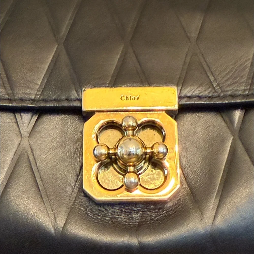 CHLOE Vintage Elise Black Leather Quilted Zip Around Wallet w Unbranded Chain - Picture 4 of 17